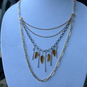Chalcedony, gunmetal, and gold plated necklace